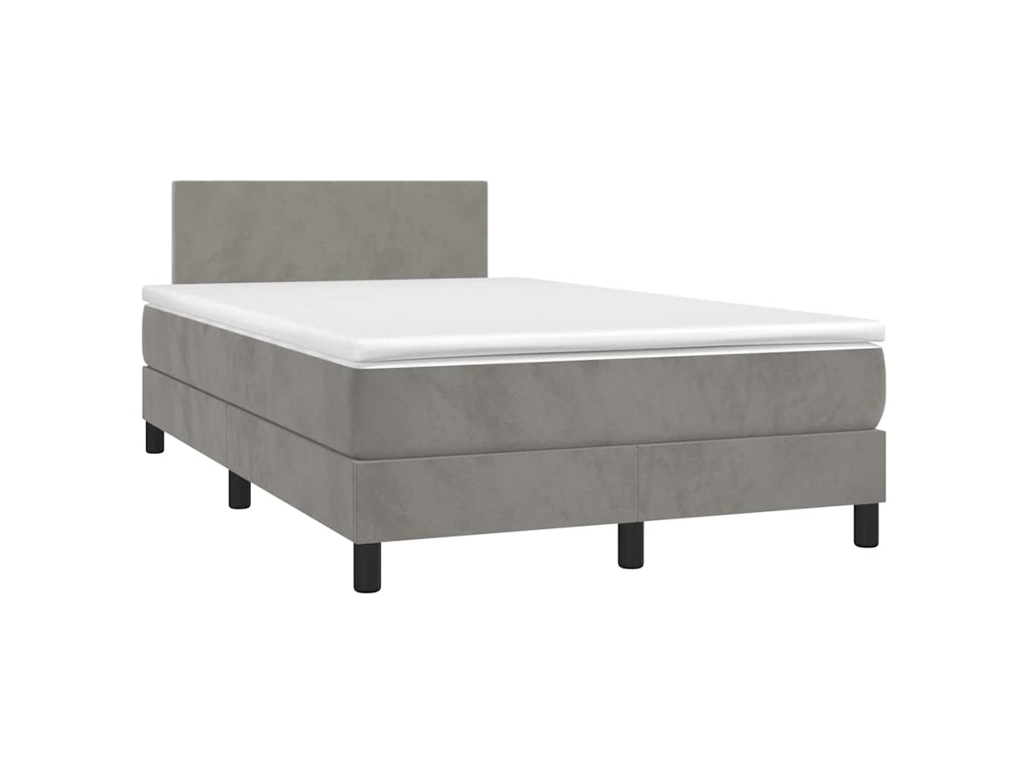 Cama Box Spring Colchón Y Led Terciopelo Gris Claro 120x190 Cm
