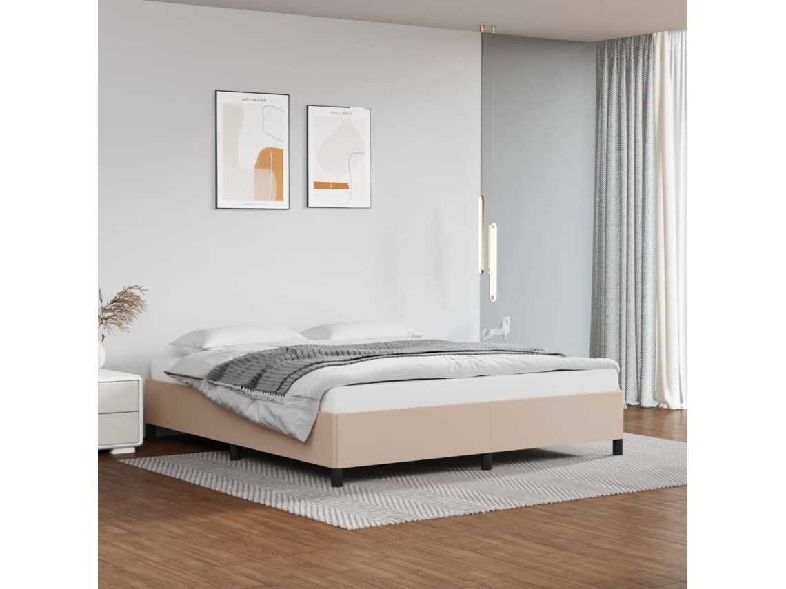 Estructura Cama Sin Colchón Cuero Sintético Capuchino 160x200cm