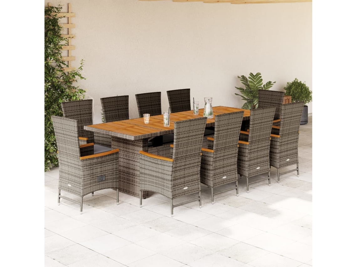 Juego de comedor de jardín de 11 piezas con cojines de mimbre gris DKD Home Decor