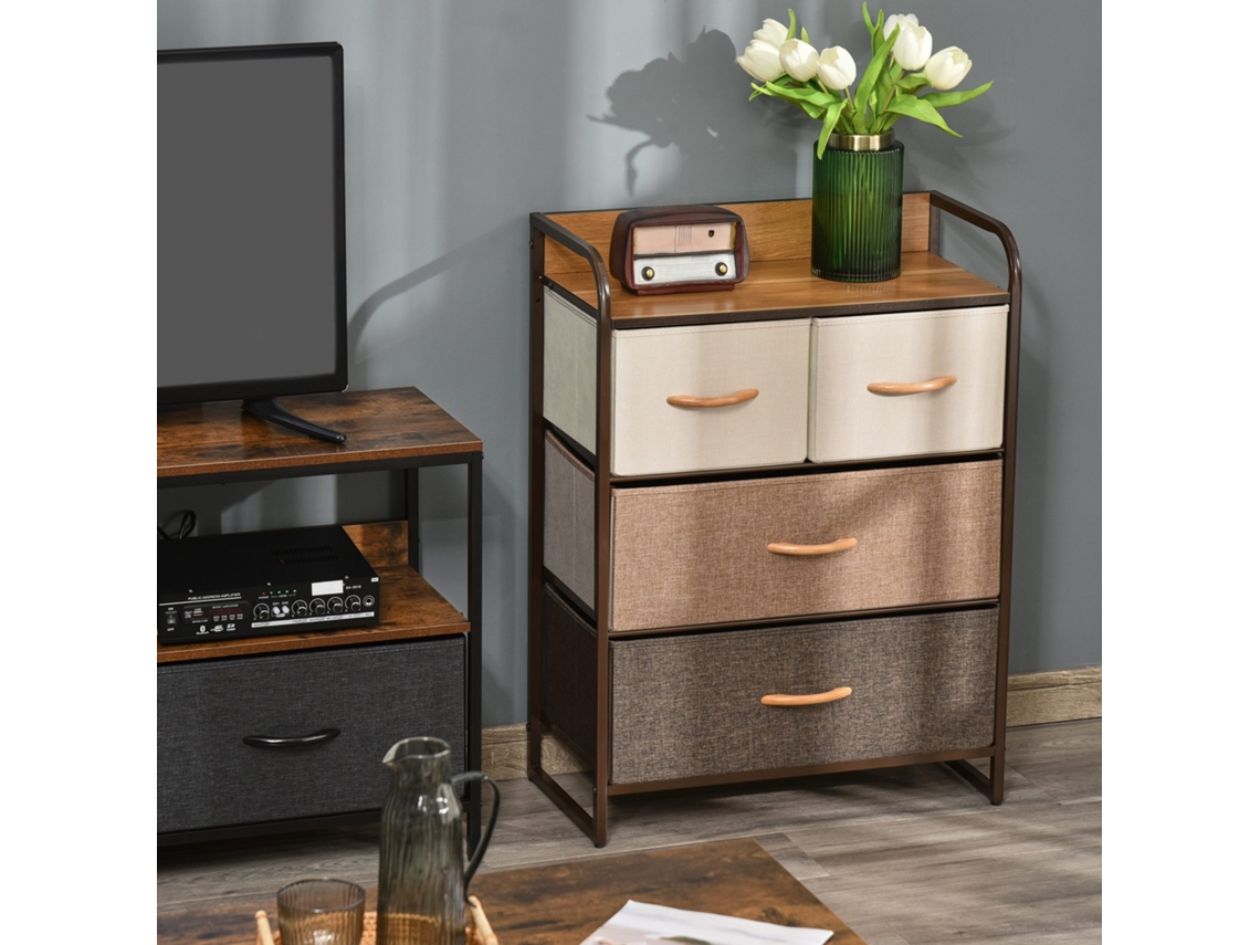 Cômoda Para Quarto Com 4 Gavetas Dobráveis, Tampo De Madeira E Estrutura De Metal, 58x29x78,5 Cm, Multicolorida