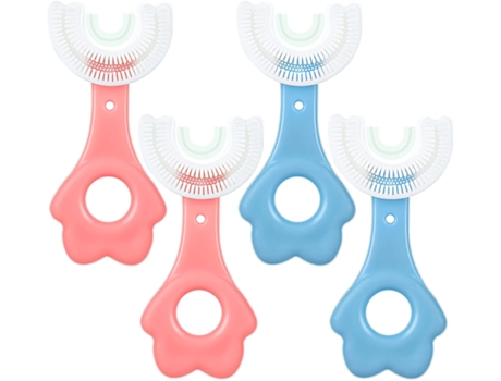 Paquete de 4 cepillos de dientes en forma de U para niños con cabezal y mango de silicona para niños -style1