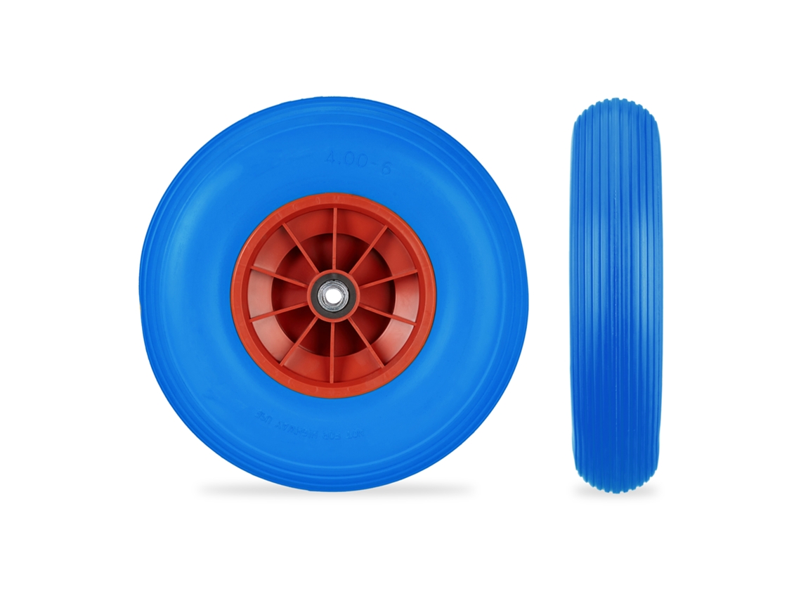 Roda De Carrinho De Mão Relaxdays 4.00-6, Roda Sólida Com Jante Plástica, 3 Adaptadores, Sobressalente 100 Kg, Azul.