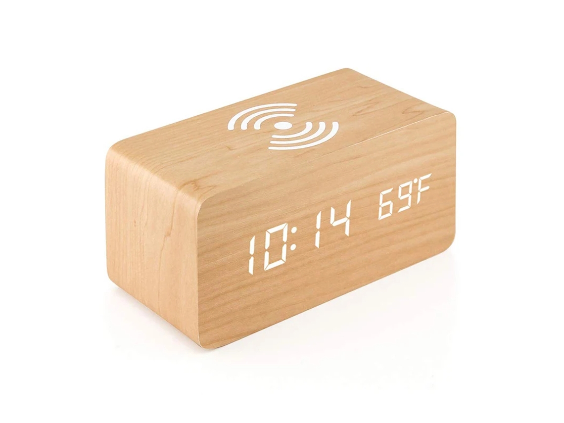 Despertador digital SZSMART MW1 Carga inalámbrica + indicador de temperatura Color madera de bambú
