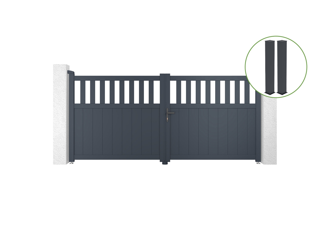 Puerta abatible 3m SANTIS H.140cm aluminio gris 2 postes 20x20cm H.166cm CASANOOV