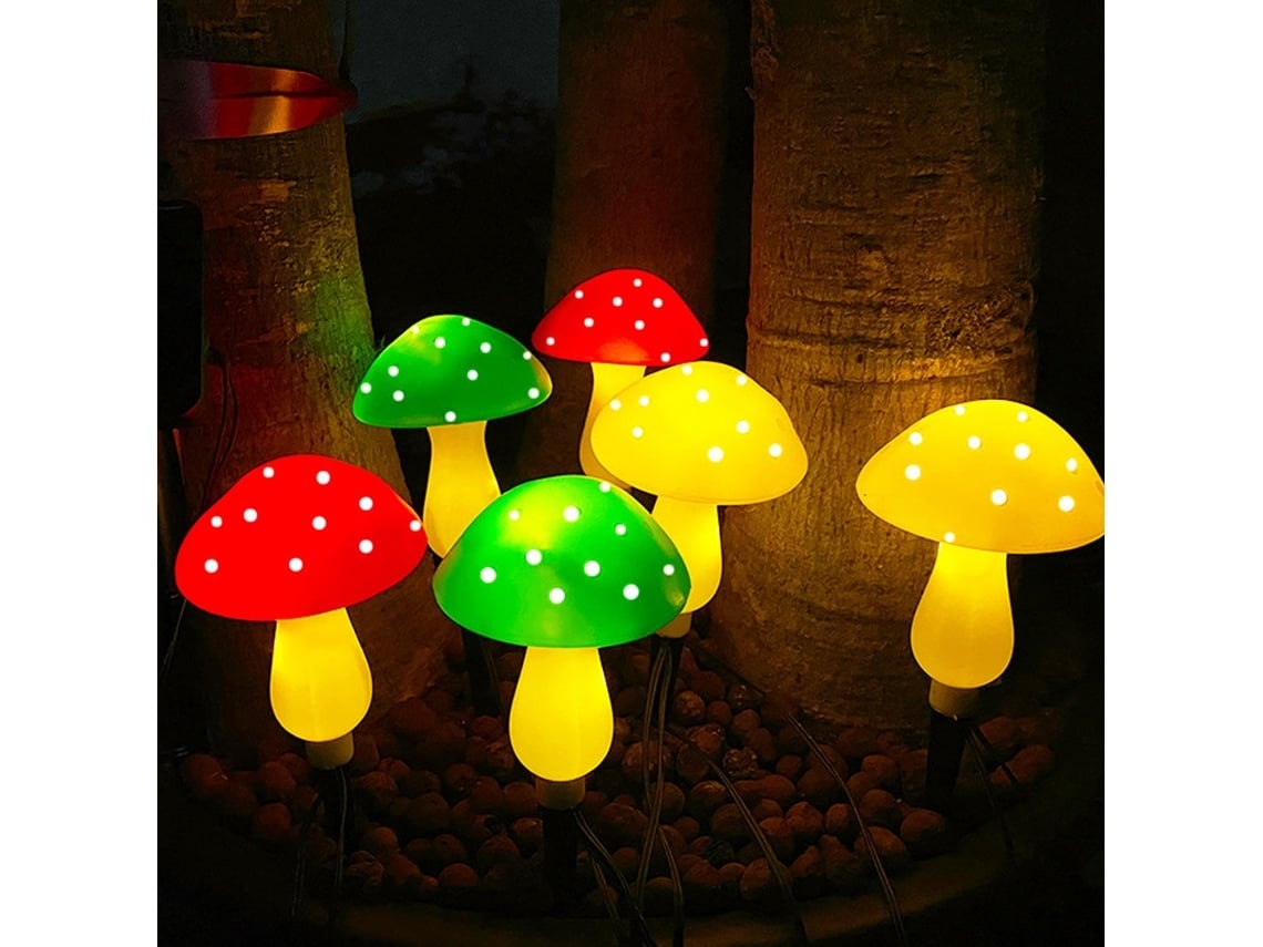 3/6 Faroles solares con forma de seta, para decorar terrazas y jardines durante las fiestas.
