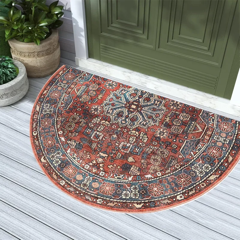 (estilo 8 50x80cm) Alfombra Semicircular De Estilo Étnico Con Patrón Geométrico Retro, Resistente Al Desgaste Y Fácil De Limpiar.