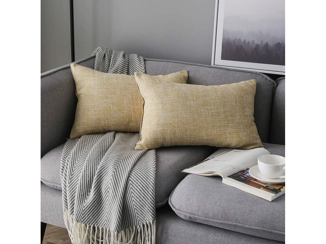 Rebe-fundas De Almohada Lumbar Beige Otoño Rustic Lino Decorativas 12x20 Pulgadas Para Sofá 2 Unidades