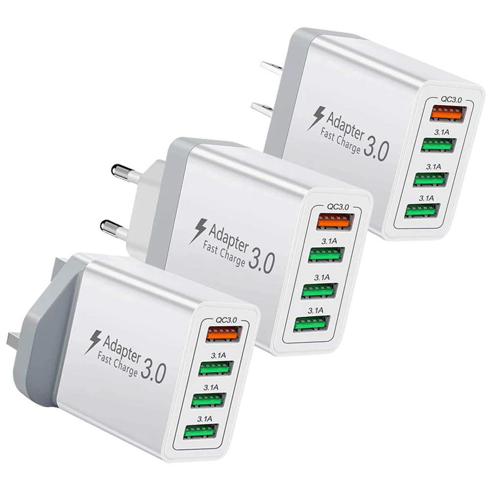 Cargador Rápido Multipuerto De 40 W (estándar Europeo), Adaptador De Cargador De Pared Usb De 4 Puertos, Cargador Para Teléfono Móvil Qc3.0, Enchufe Estándar Europeo.