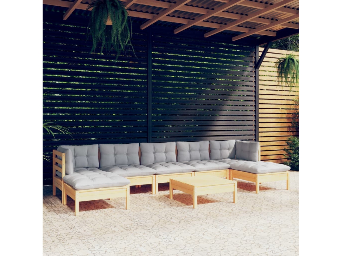 Conjunto de jardín DKD Home Decor de 8 piezas con cojines de pino gris