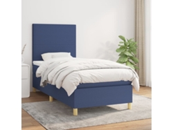 Cama Box Spring Con Colchón Tela Azul 90x190 Cm