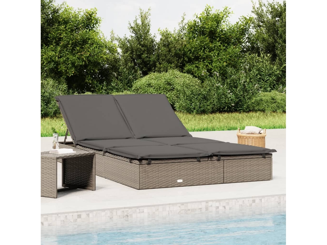 Tumbona 2 personas Mueble para patio Asiento de jardín ratán sintético con cojines gris