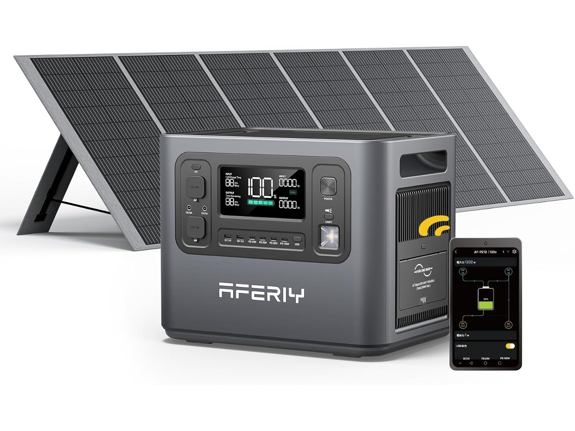AFERIY 2400W 2048Wh Estación de Energía con Panel Solar 400W – Energía Estable para Hogar y Uso Prolongado