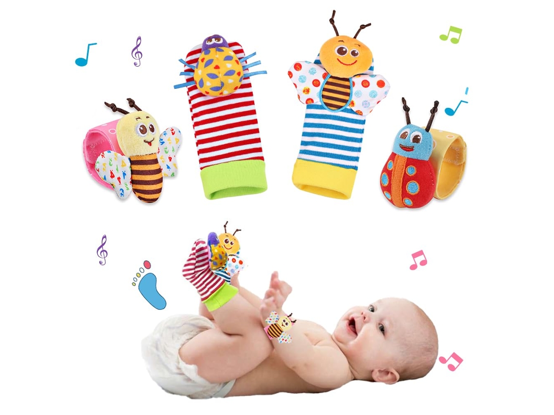 Pulseras, calcetines y sonajero para bebés HENTEN HOME Lindos juguetes de animales (2 pulseras y 2 calcetines)
