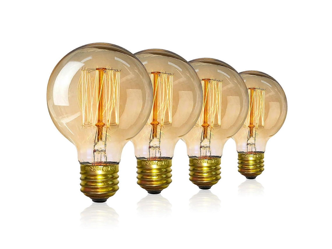 Rebe-4 Pack Bombillas Vintage Edison Regulables 40w G80 E27 220v Luz Cálida Clase Energía A