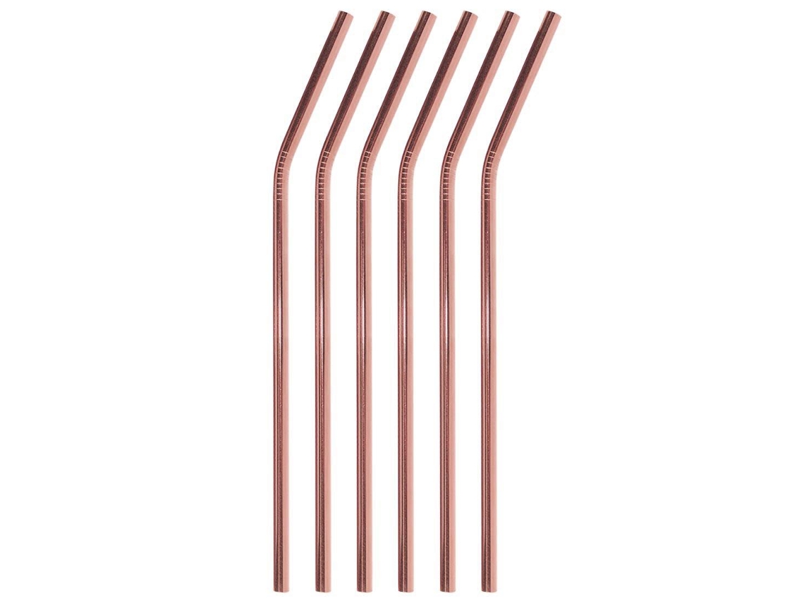 6x Pajitas para beber de metal doblado - Oro rosa