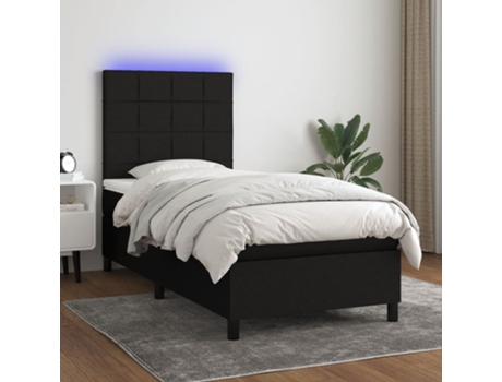 VIDAXL Colchón con somier/LED (Negro - Tela - 90 x 190 cm)