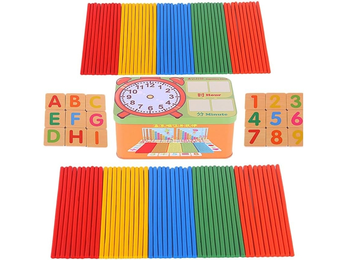Juego De Matemáticas Educativo De Madera: Palitos De Cálculo, Bloques Del Alfabeto