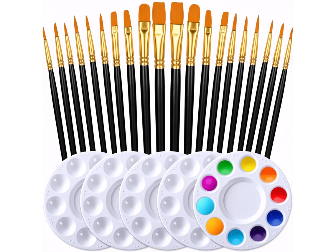 Juego de 20 pinceles de nailon con 5 paletas para acuarela, óleo y gouache - Digitallab (negro)