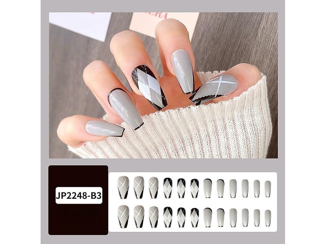 Uñas Postizas Caseras Con Diamantes Blancos Y Negros Para Fiestas Y Salones De Belleza.
