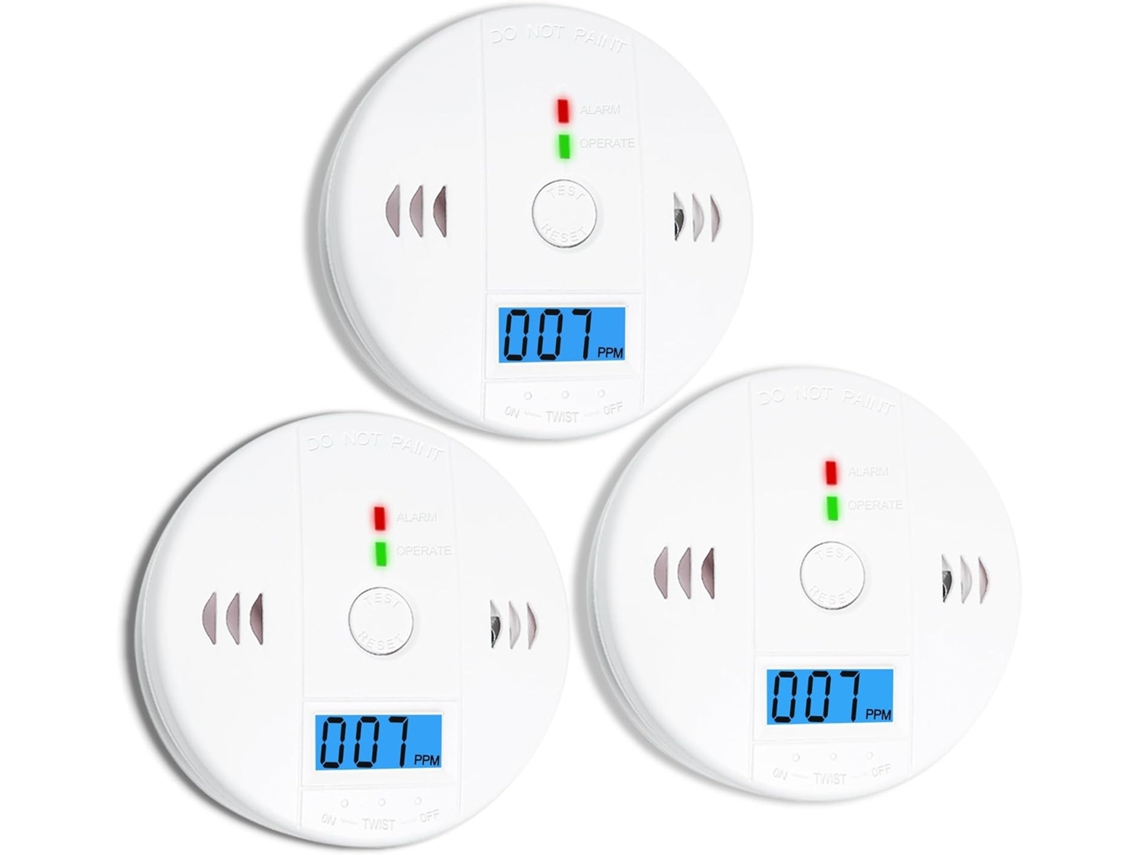 Kit 3 Detetores Co Com Ecrã Lcd, Ideal Uso Residencial, Pilhas Não Incluídas