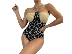 Monopié moderno color beige para mujer con cuello halter, ideal para la playa o la piscina.