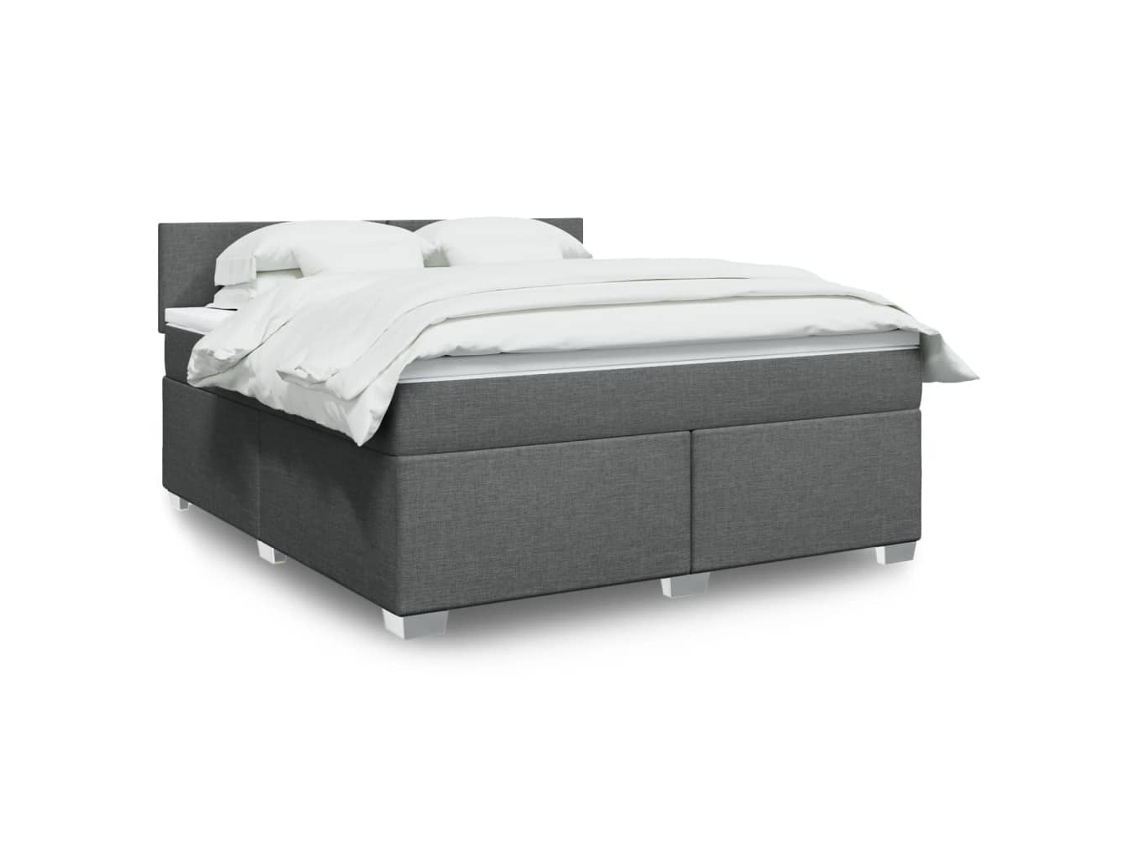 Cama Box Spring Con Colchón Tela Gris Oscuro 180x200 Cm
