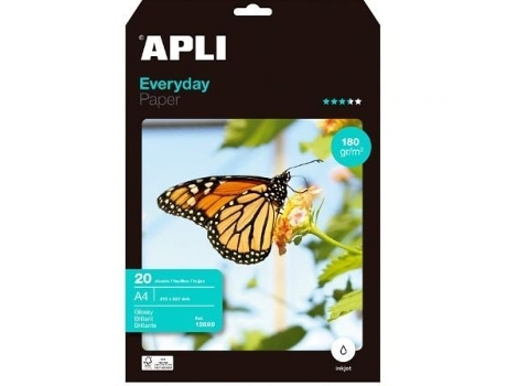 Papel Fotográfico Apli Everyday 12080/ Din A4/ 180G/ 20 Hojas/ Brillante DEPAU