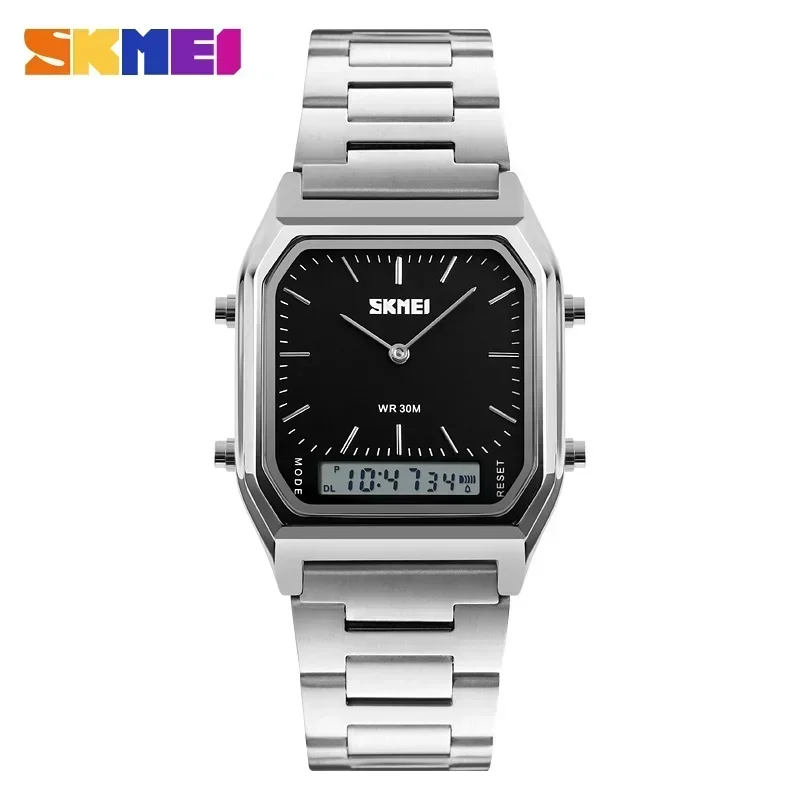 Reloj De Cuarzo (plateado Y Negro) Con Doble Zona Horaria Digital, Cronógrafo Deportivo Y Resistente Al Agua.