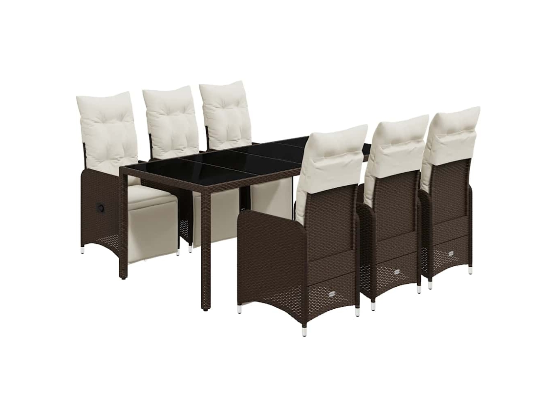 Maison Exclusive - Set De Mesa Y Sillas Jardín 7 Pzas Con Cojines Ratán Pe Marrón