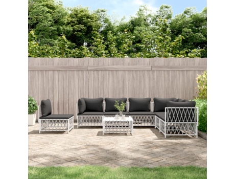Conjunto 8 de muebles de jardín VIDAXL con cojines acero blanco