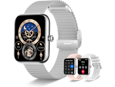 Reloj inteligente VEANXIN con pantalla táctil HD de 1,85 pulgadas, rastreador de actividad resistente al agua, plateado blanco y rosa