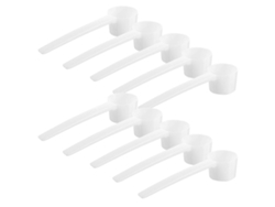 10 cucharas medidoras de plástico reutilizables (5 g cada una) para café, leche y especias, blancas.