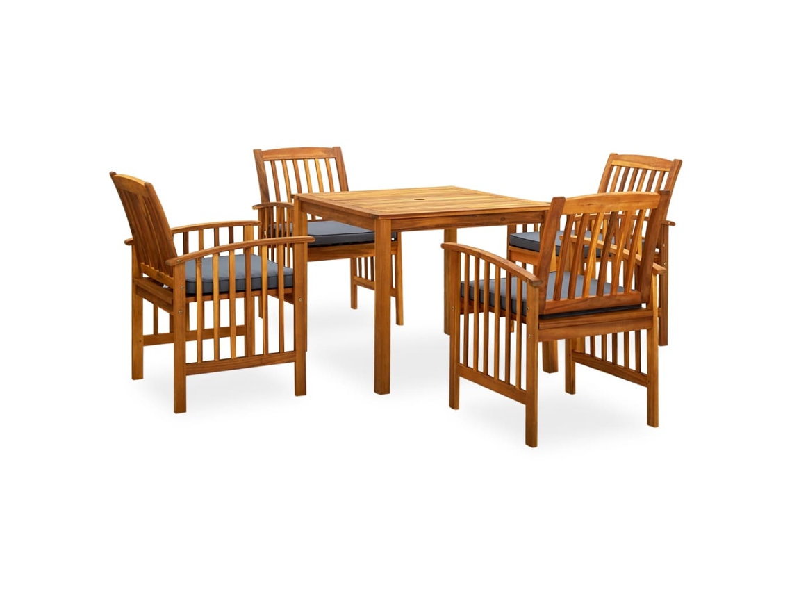 Juego de comedor de jardín de 5 piezas con cojines de acacia maciza DKD Home Decor