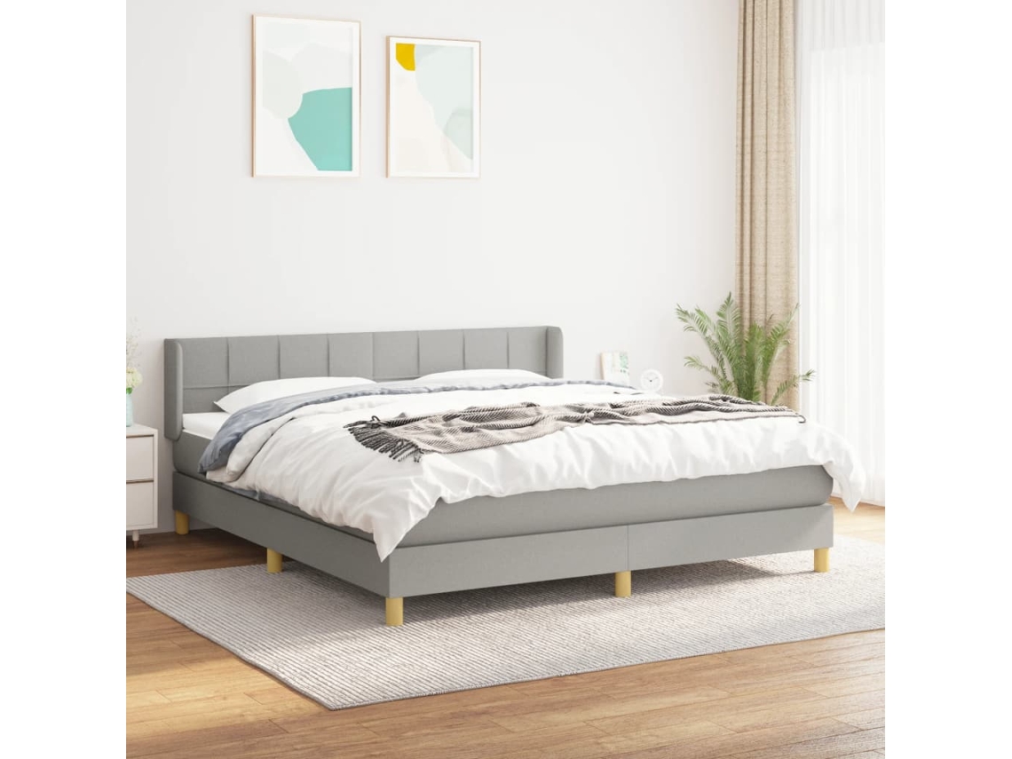 Cama Box Spring Con Colchón Tela Gris Claro 180x200 Cm
