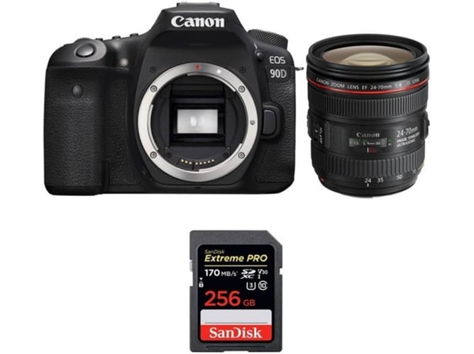 Kit Cámara Réflex CANON EOS 90D + EF 24-70mm f/4L IS USM + SanDisk 256GB