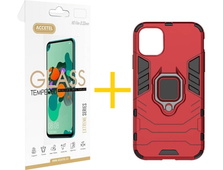 Kit Carcasa y Protector iPhone 12 « 12 Pro Skyhe Anti-Choque Rojo