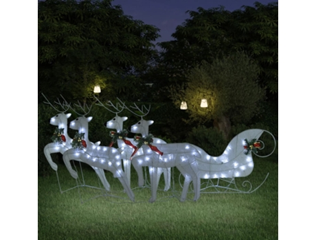 MAISON EXCLUSIVE - Decoración navideña de renos y trineo de jardín blanco 100 LEDs