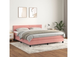 Cama Box Spring Con Colchón Terciopelo Rosa 160x200 Cm