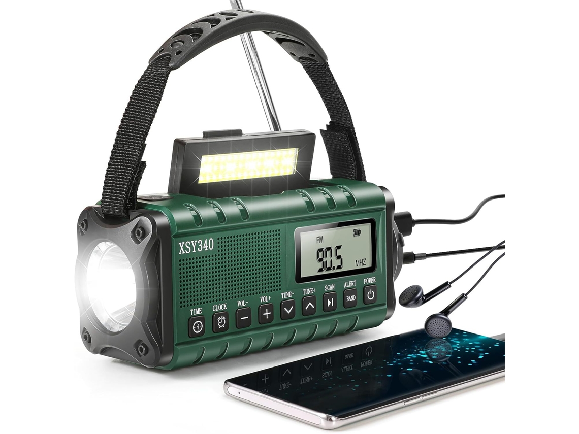 Radio Am/fm/noaa Con Manivela, Batería Externa Solar Portátil (verde)