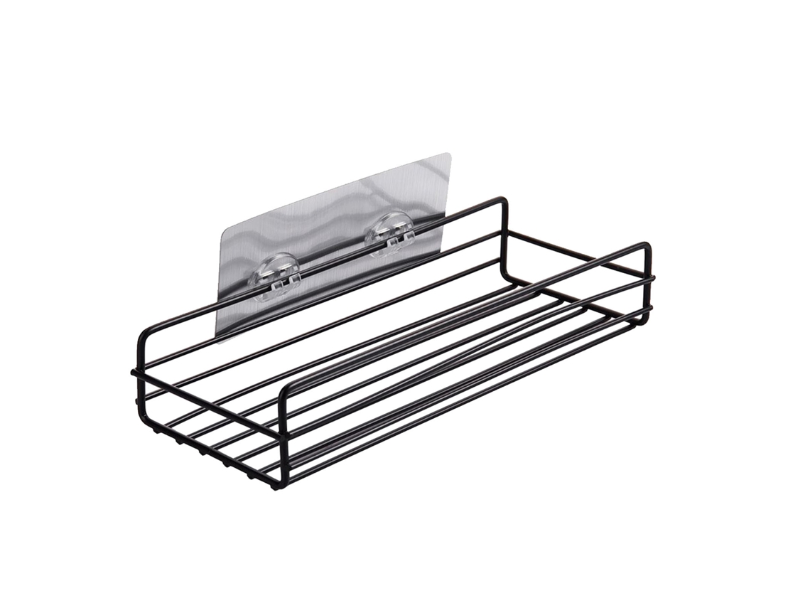 Estante de pared negro para baño (sin necesidad de taladrar, se monta en la pared)
