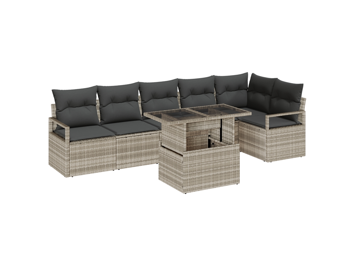 Conjunto 7 De Sofá De Jardín De Vidaxl Con Cojines Gris Claro De Ratán Sintético  Gris Claro Ratán