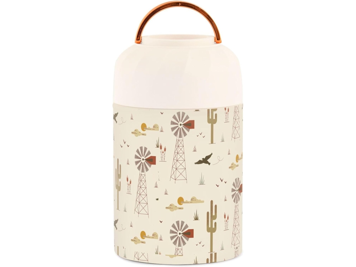Tarro térmico estilo bohemio occidental con diseño de cactus, 500 ml, acero inoxidable, sin marca.