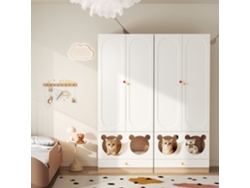 Armario infantil de 160x50x200 cm - 2 piezas, barra para colgar ropa, cama para gatos - Blanco+Natural