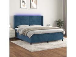 Cama Box Spring Colchón Y Led Terciopelo Azul Oscuro 160x200 Cm