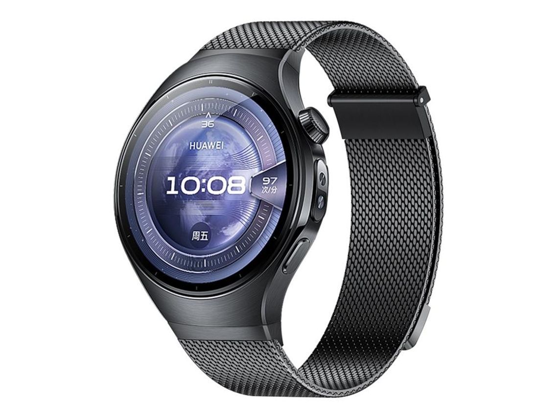 Bracelete Para Huawei Watch 5 (46mm) - Aço Inoxidável Milanês Magnético - Botão De Pressão Preta