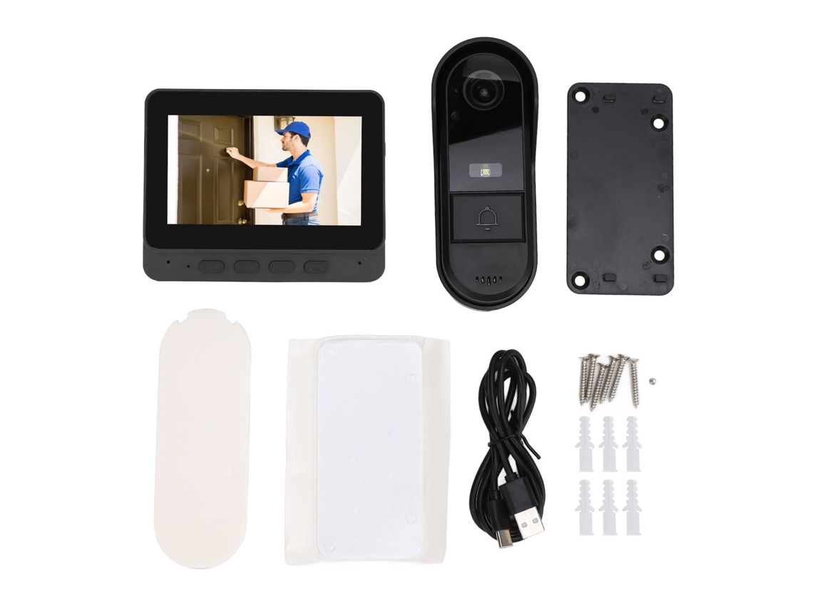 Timbre inalámbrico con cámara HD de 1080p, visión nocturna y pantalla, sistema de intercomunicación bidireccional.