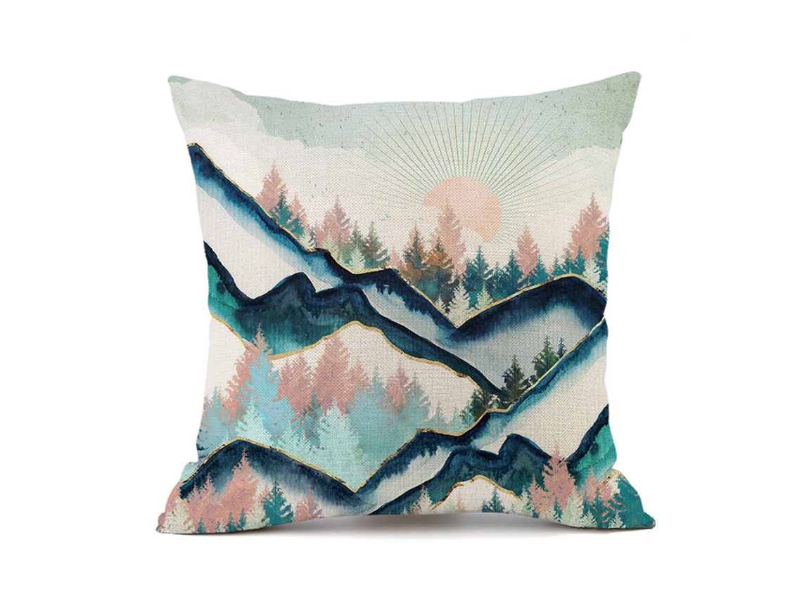 Funda De Almohada Con Diseño De Sol Y Luna, Pintura De Paisaje