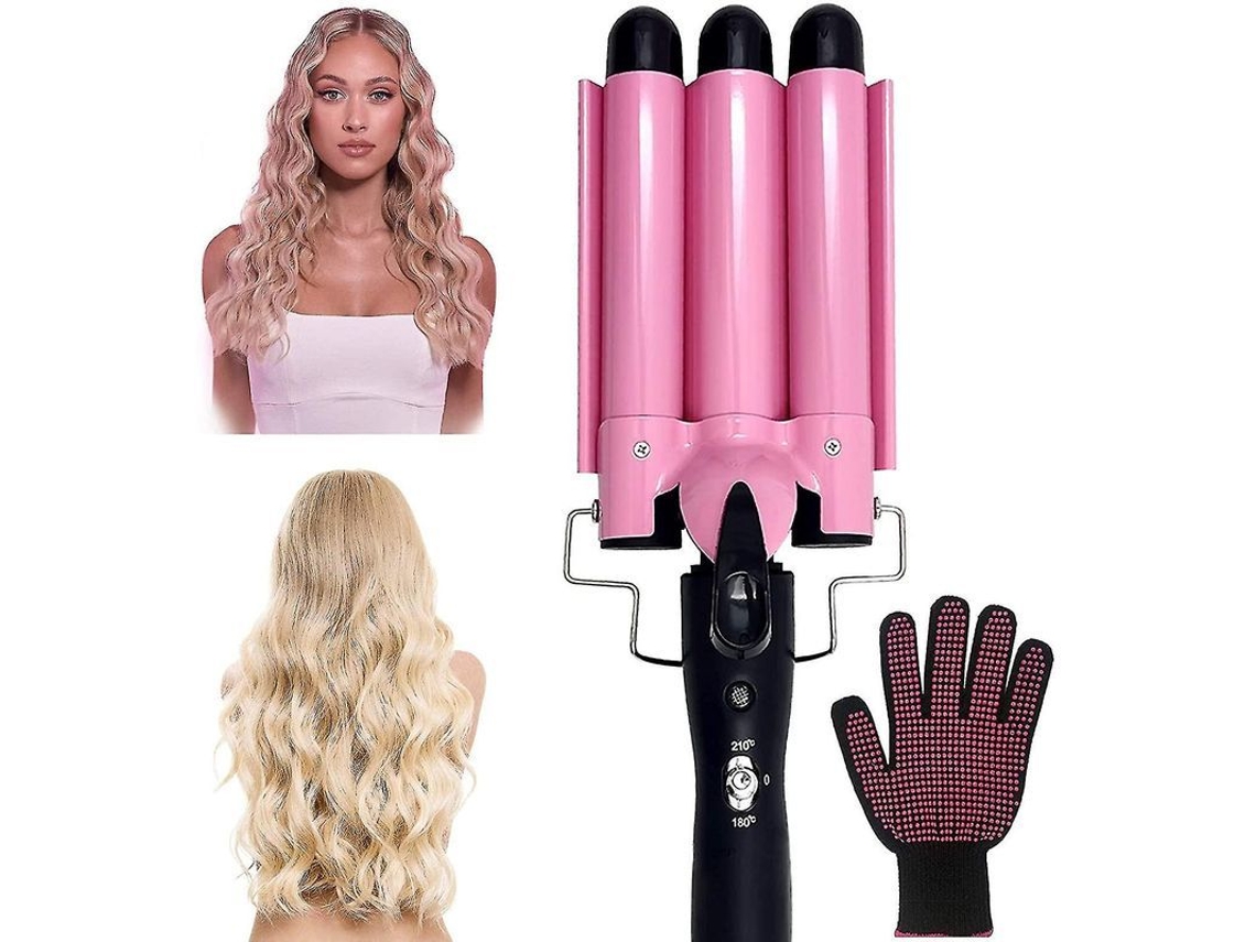 Rizador De Pelo Ssxjx, Plancha De 3 Barriles Con Temperatura Ajustable, Color Rosa.