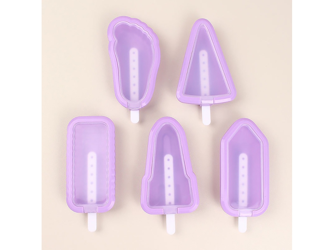 Juego de 5 moldes de silicona hechos a mano para cubitos de hielo en diferentes formas, ideales para hacer helados. MDUG (morado)