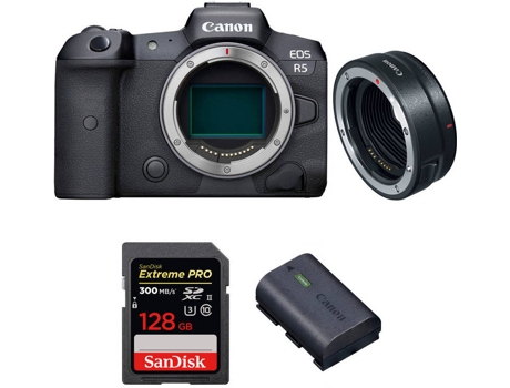 Kit Cámara Mirrorless, Adaptador y Accesorios CANON EOS R5 (45 MP - Sensor: Full Frame - ISO: 100 a 51200)